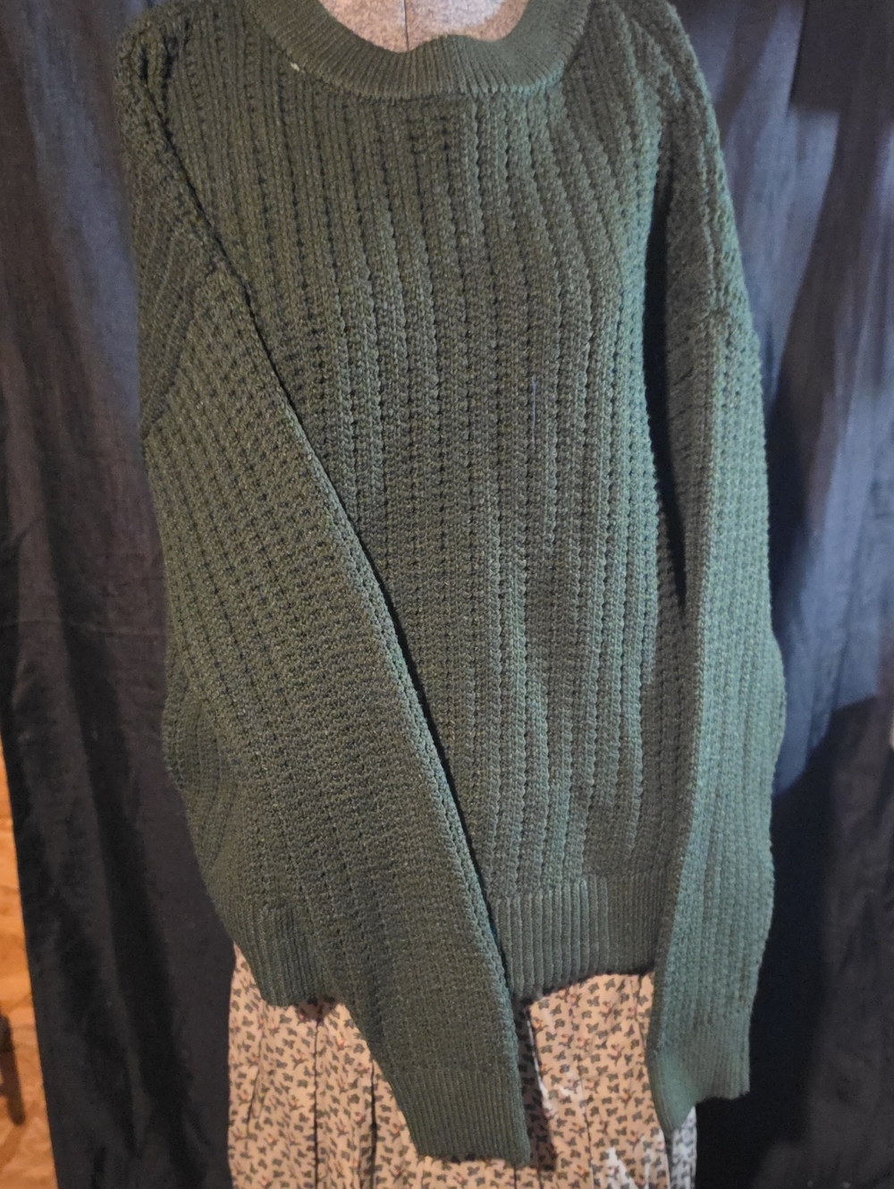 Women’s Olive Green Knit Sweater And Flower Skirt